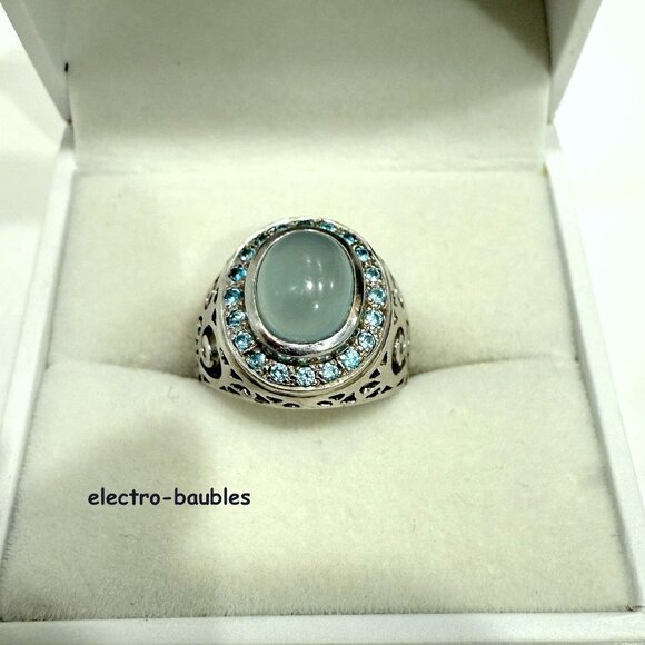 JTV Jewelry - JTV 925 Sterling Silver Filagree Blue Chalcedony & Blue & White Topaz Ring Sz 8